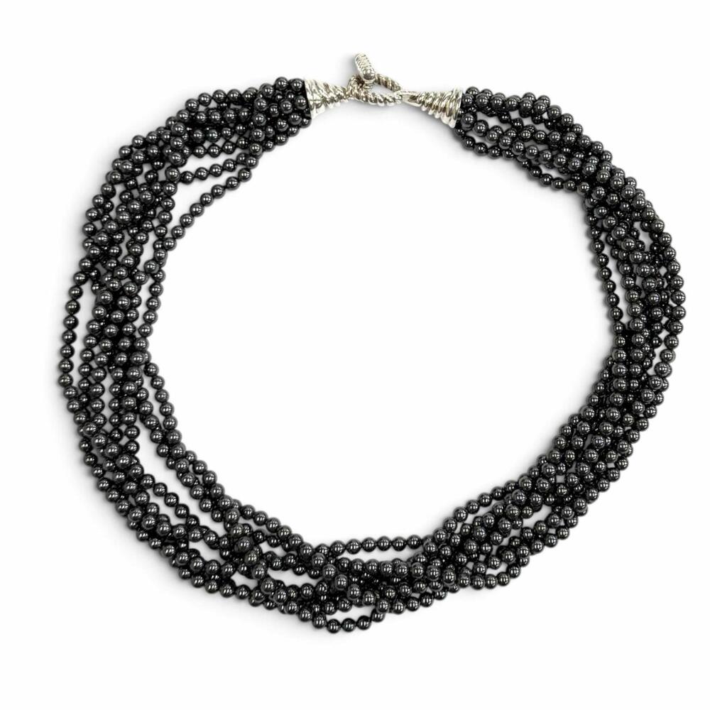 TIFFANY&Co. Tiffany 925 Hematite 8-Strand Necklace, Gunmetal Finish, Silver, ...